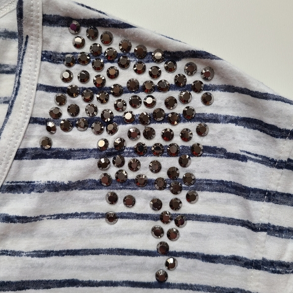 Vince Camuto black white striped studded Top - Picture 6 of 8
